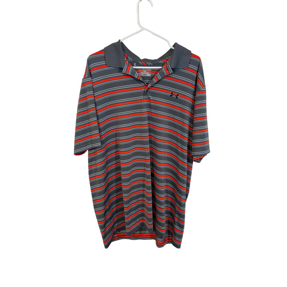 Under Armour HeatGear Polo Stripe Streetwear Golf Sportswear Country Club 2XL